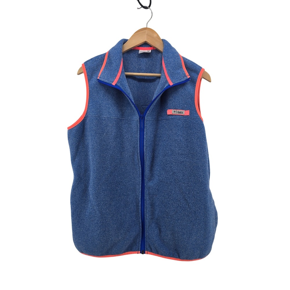 Columbia Fleece Vest Womens XL PFG Blue Pink Full Zip Sleeveless EUC